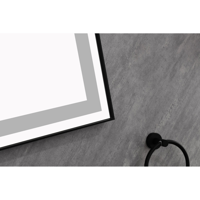 Miroir mural 118 "x 36" avec cadre en aluminium, brouillard, 3 couleurs, gradation continue, noir mat, crée un bel environnement de salle de bain