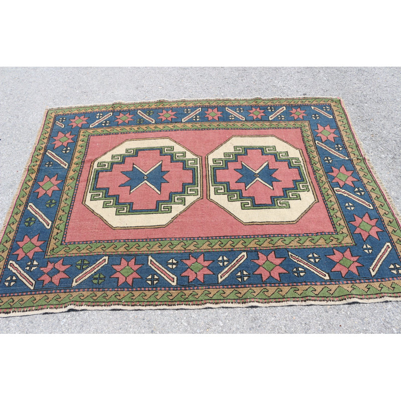 Kilim turc fabriqué à la main avec un design géométrique offrant une esthétique rétro pour un décor bohème