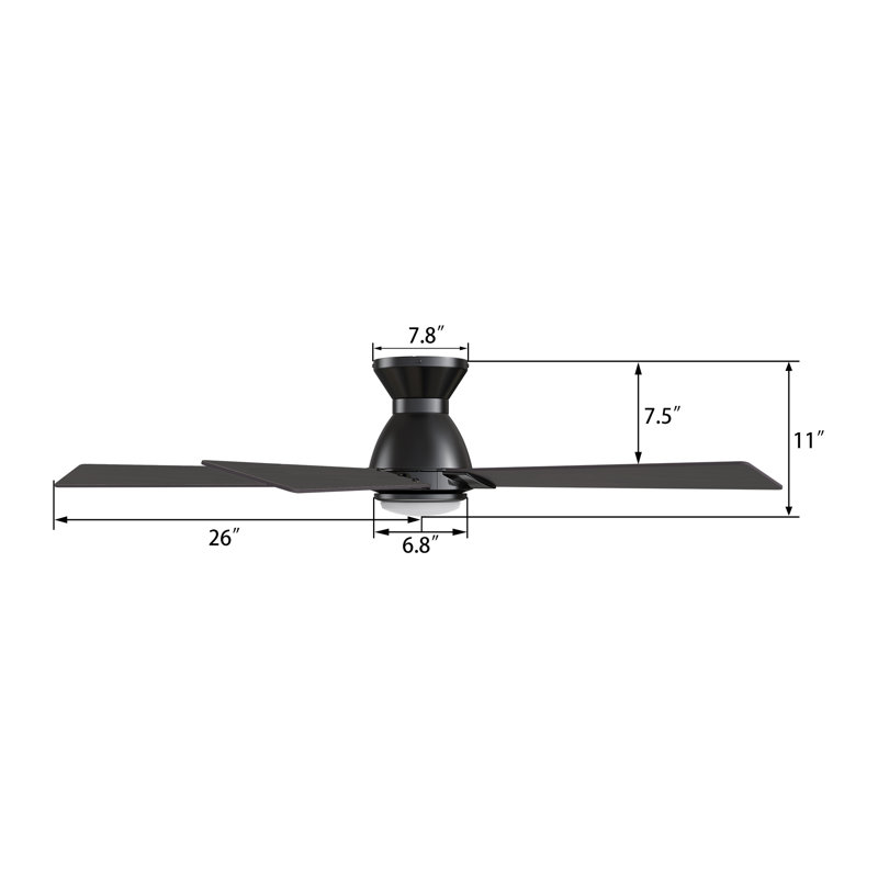 Dayceon 52'' Ceiling Fan with LED Lights, Dark Walnut, Black