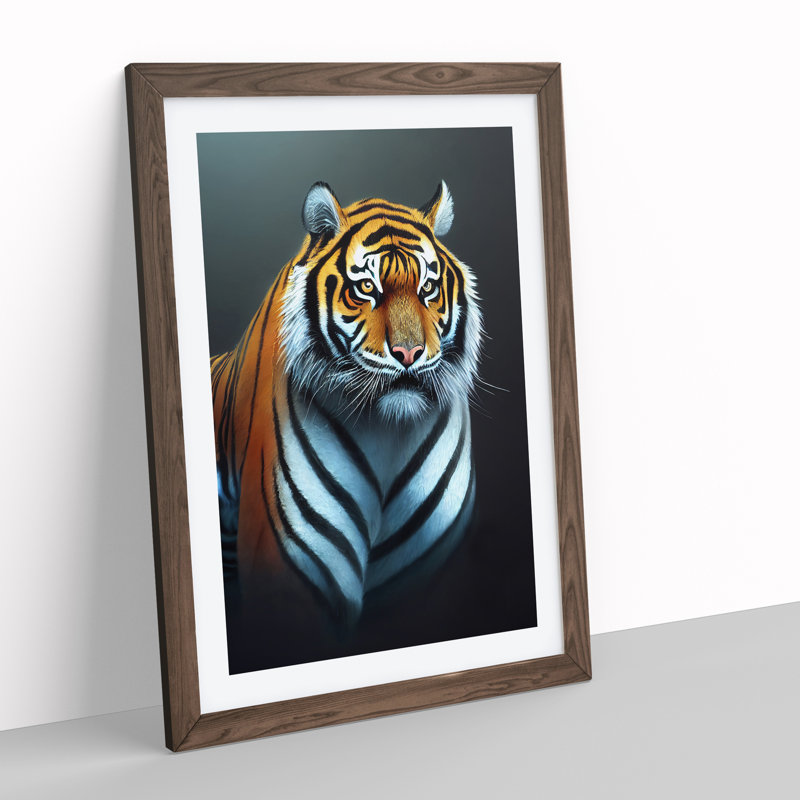 Striking Tiger No.2 - Framed Print, 64cm H x 46cm W x 2cm D, Brown Framed