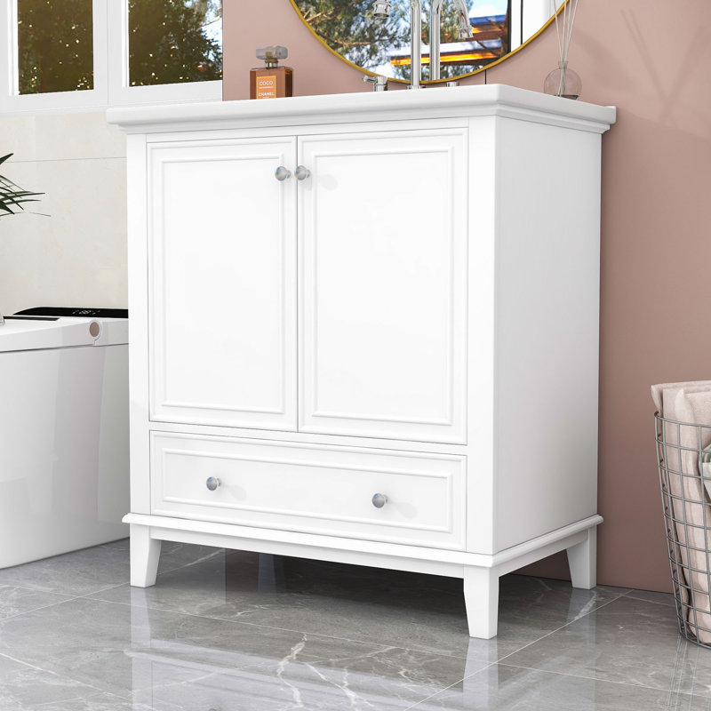 Meuble-lavabo sur pied simple en céramique 30 po Nadira, Vert foncé