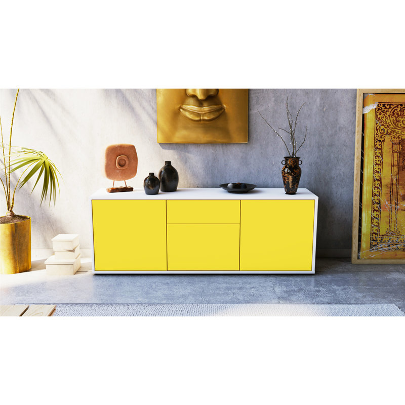 Wymore Unfinished TV Stand for TVs up to 60, Yellow / Matte White