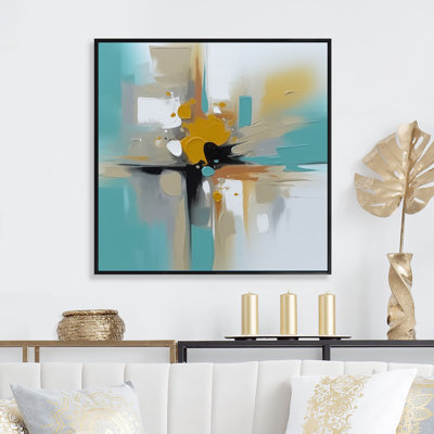 Encre sur toile Lybarger, jaune et turquoise