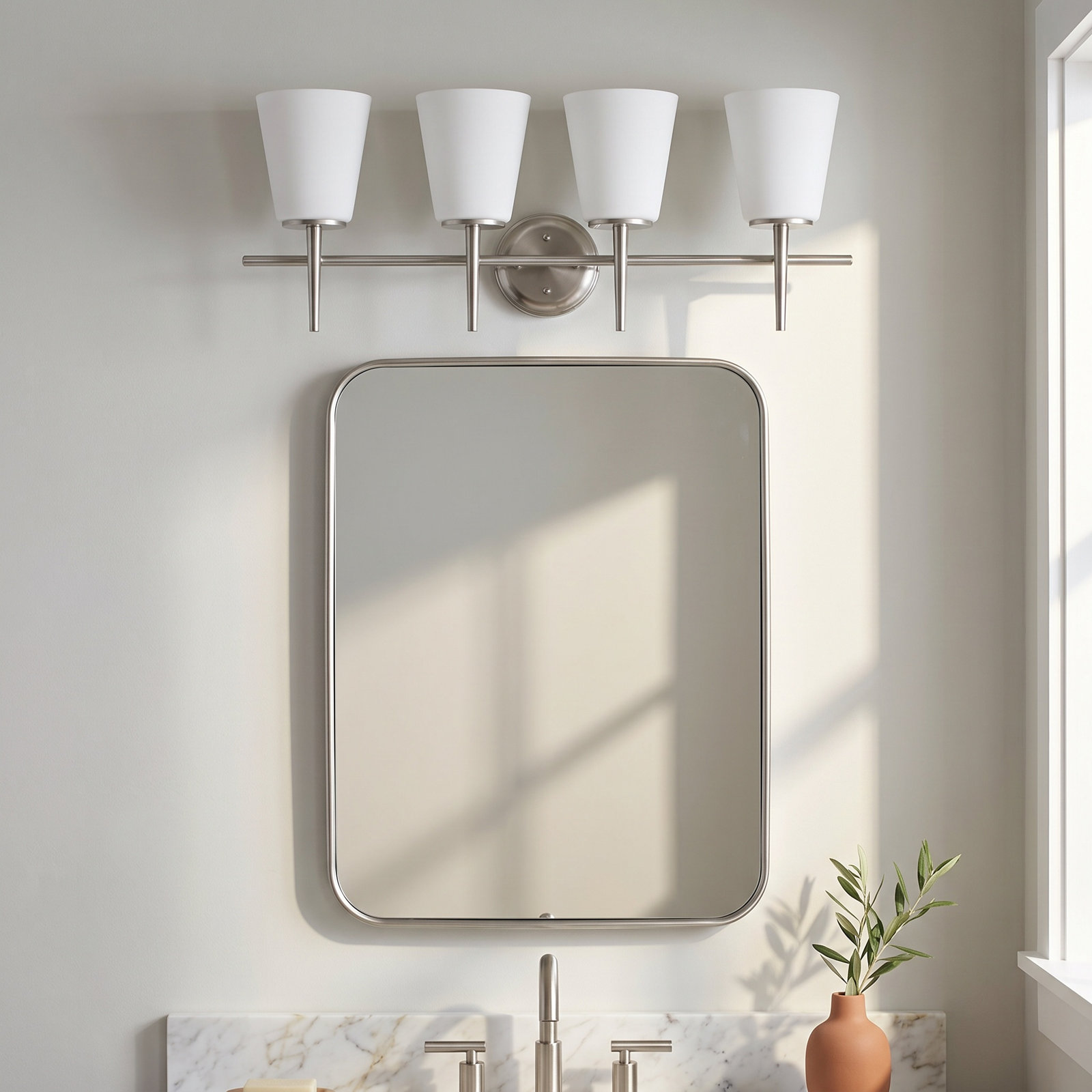 Erlandson 4 Light Dimmable Vanity Light, Brushed Nickel, 100W A19 Medium
