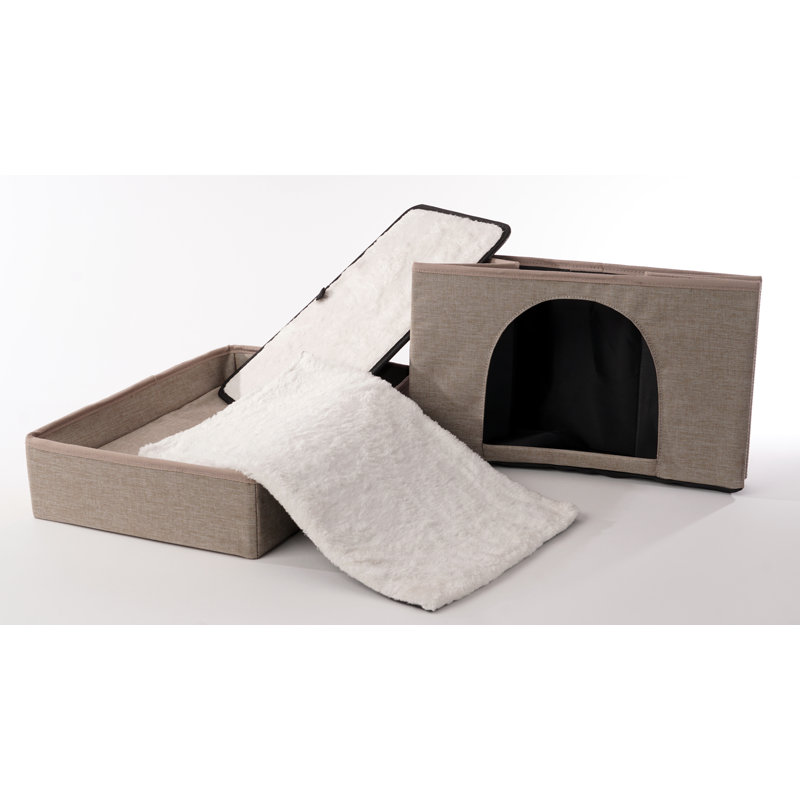 Natural 2-Tier Collapsible Cat Cave Bed with Cushion