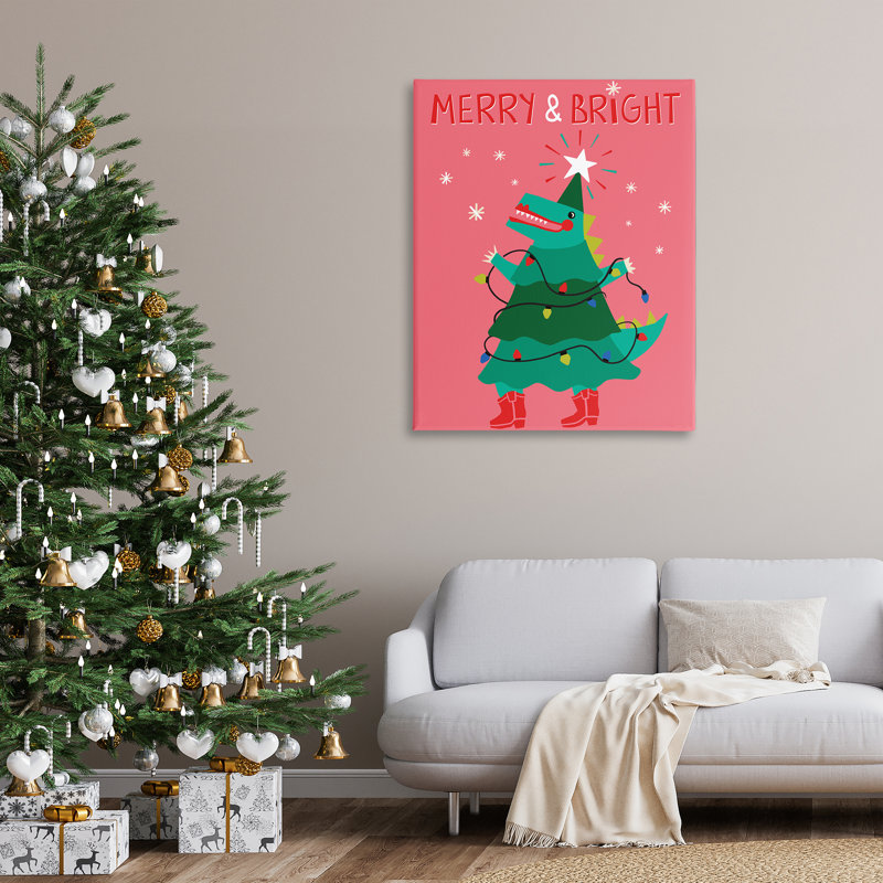 «Merry and Bright Dinosaur», art mural sur toile par Riley Hutchens, H 48 po x l 48 po