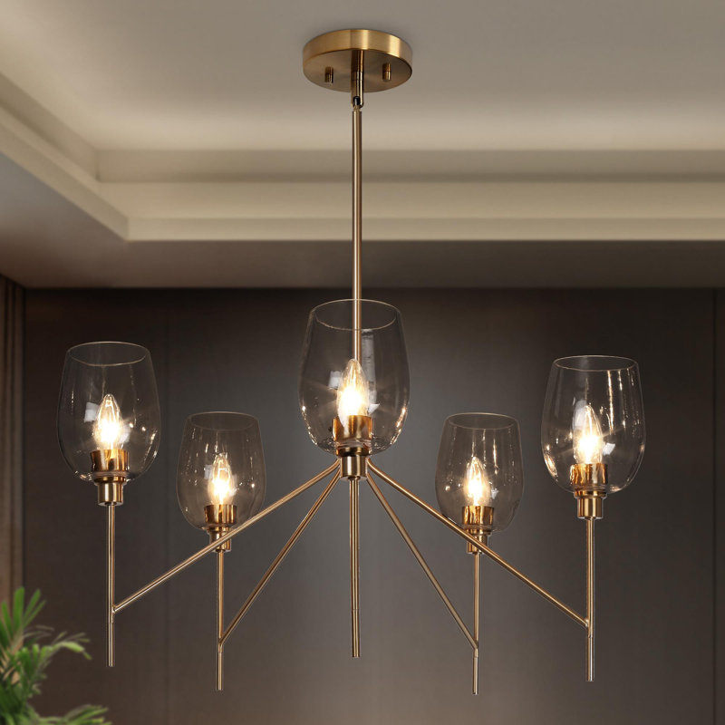 Lustre spoutnik en verre transparent à 5 lumières Adelgunde