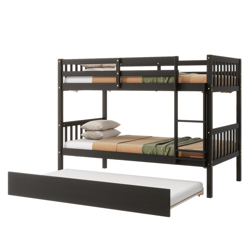 Lit superposé standard en bois massif avec couchette Sotion par Harriet Bee, Lit superposé simple sur simple, Espresso