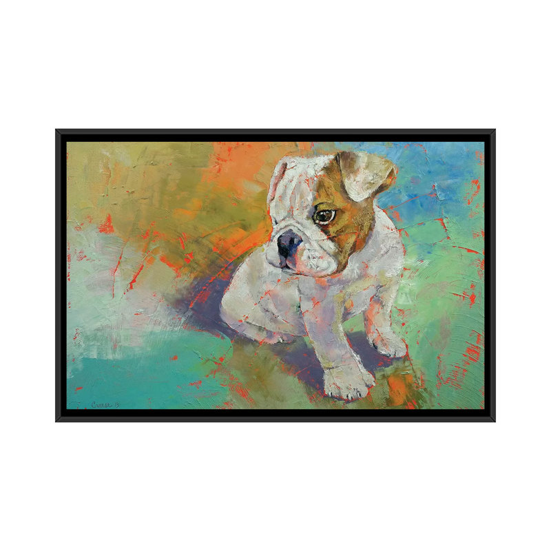 « bouledogue chiot », reproduction sur toile, H 18 po x l 26 po x P 1,5 po, Toile avec cadre noir, Pas de tapis