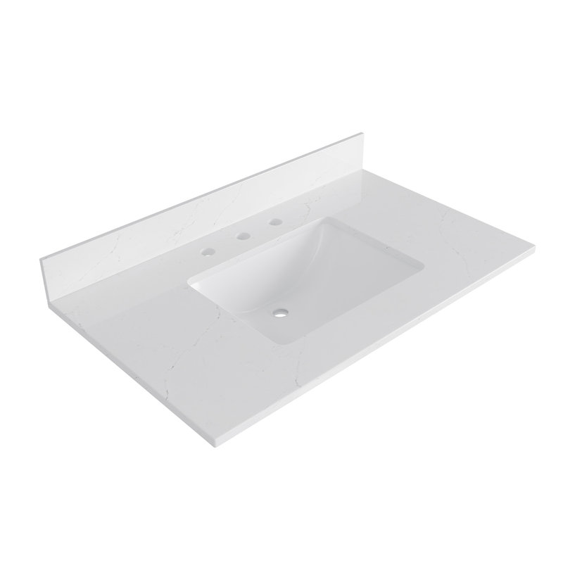 Plateau de meuble-lavabo simple 37 po avec lavabo, Quartz blanc