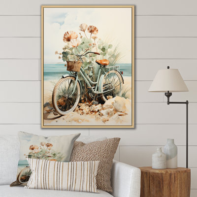 " Retro Blue Bicycle With Basket On The Beach I "