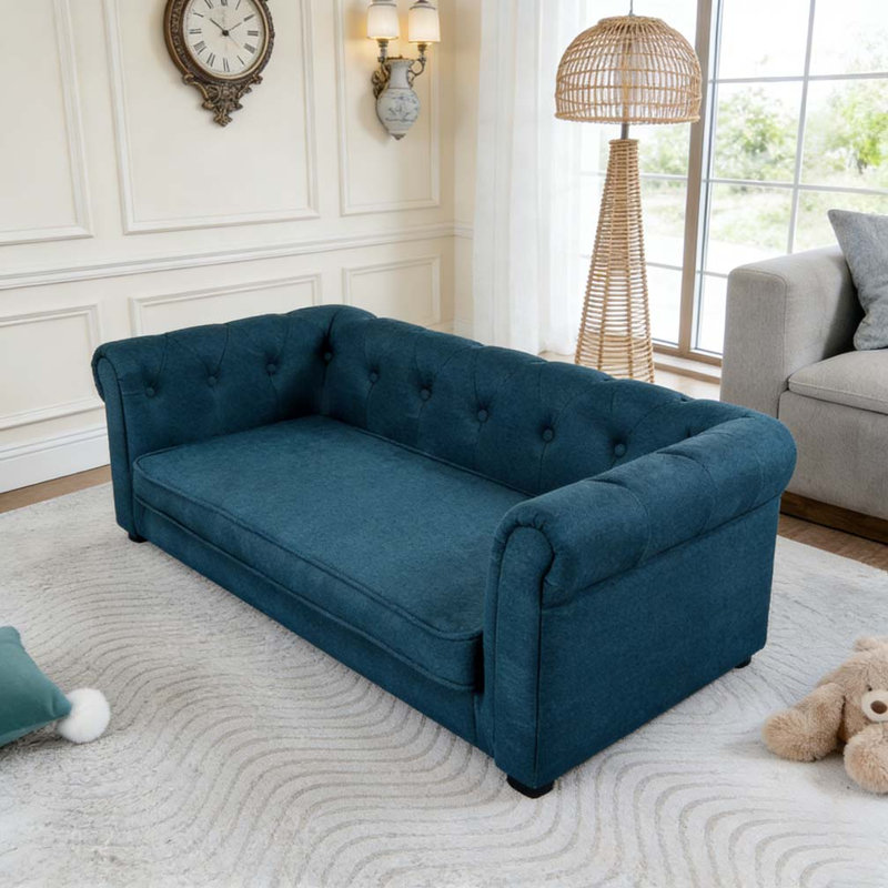 Elegant Rectangle Pet Bed for Small and Medium Dogs, Blue