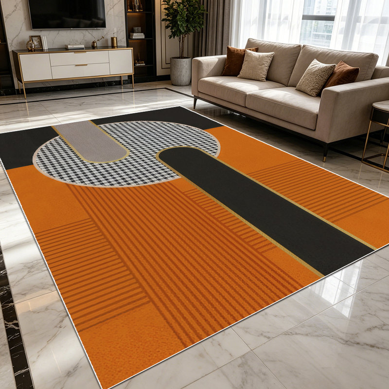 1PC Modern Geometric Burnt Orange Black Grid area rugs for Living Room, Soft and Comfortable, Suitable for all seasons, easy-to-maintain, machine washable Indoor floor mat, Under Table suitable for entryway, dining room, bedroom, home office,