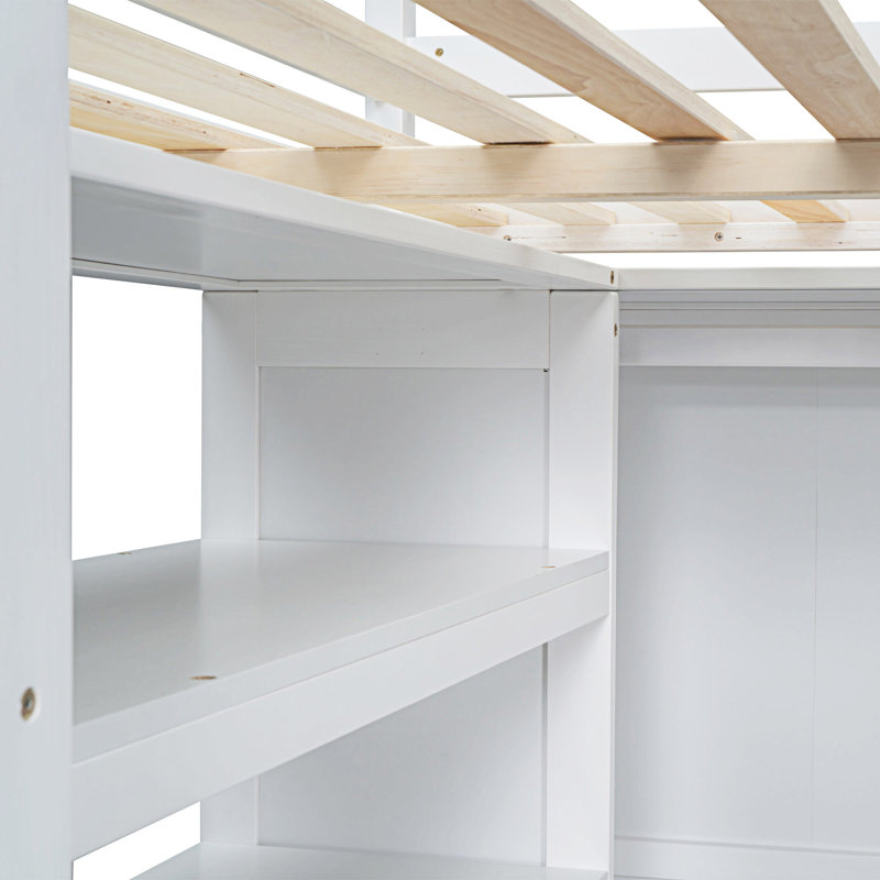 Lit mezzanine en bois avec garde-robe intégré, Blanc