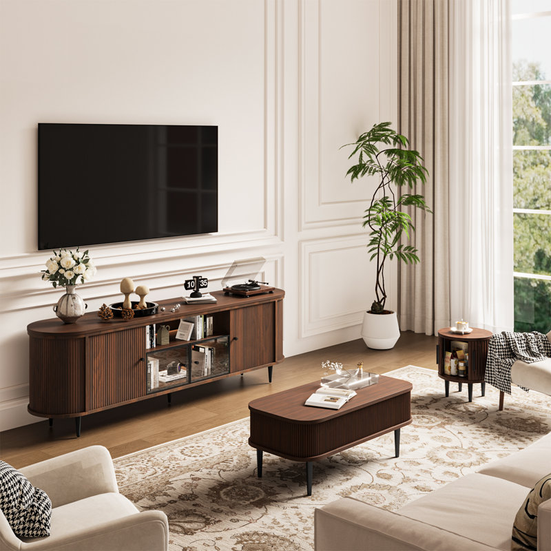 Meuble télé 70 po et table basse à plateau relevable de 70 po avec rangement, Brun, Brun / Noir
