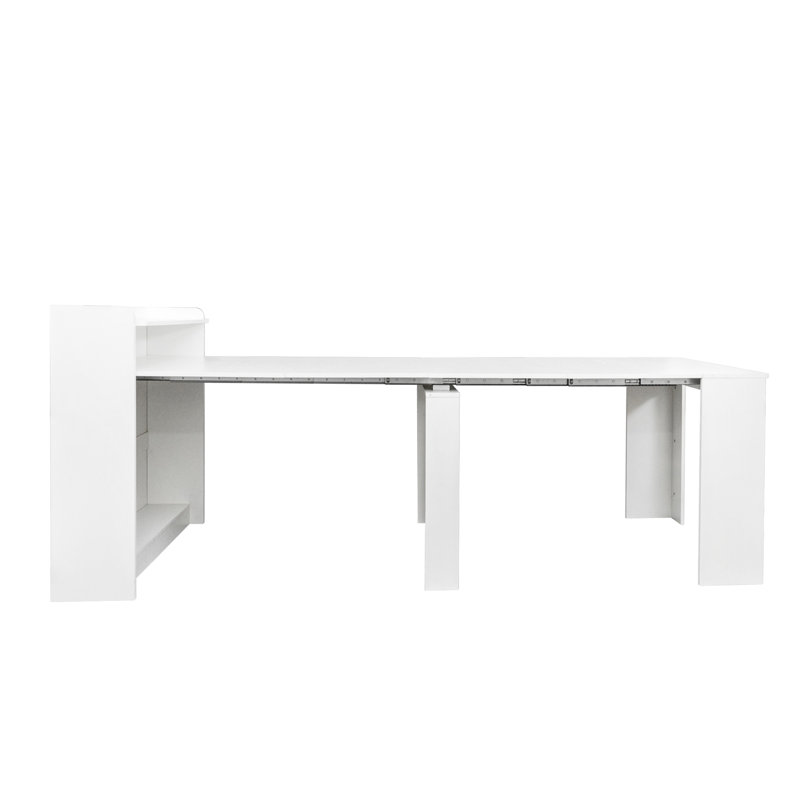 Table de salle à manger extensible moderne avec rangement - Panneau de particules 15 mm, finition mélamine, Blanc