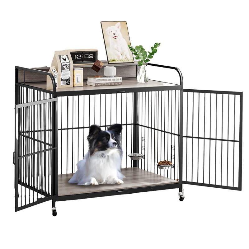 Table d'appoint pour chien, cage pour chien, H 40 po x l 22,50 po x P 22,50 po, Gris