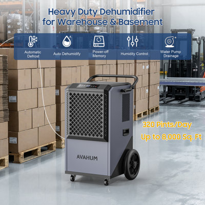 Déshumidificateur commercial AVAHUM 320 pintes avec pompe, technologie anti-corrosion pour 8 000 pieds carrés