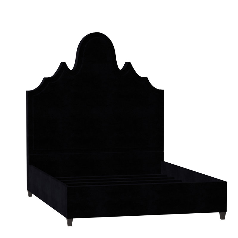 Amalie Upholstered Bed, Queen, Bella Black Performance Velvet, Brown Mahogany