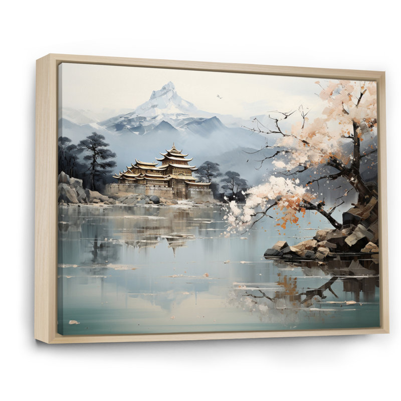 Art asiatique paysage impérial II - art mural asiatique, H 16 po x l 32 po, Reproduction avec cadre flottant, Érable