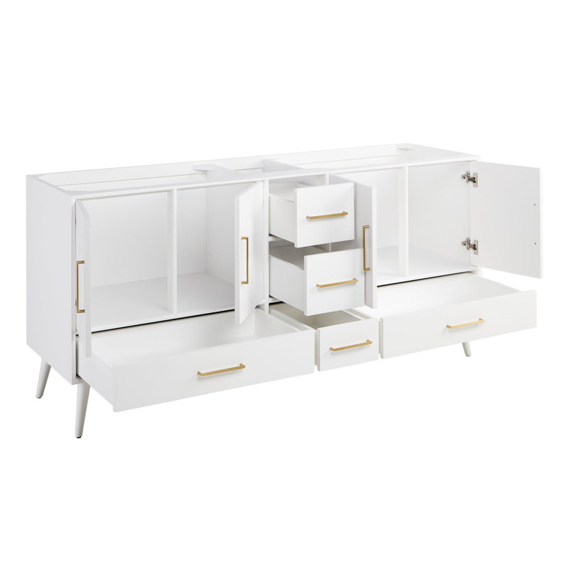 72" Novak Double Bathroom Vanity Set with Rectangular Undermount Sinks, 8" Widespread, Arctic White Quartz, White