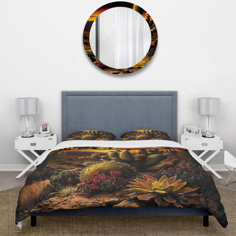 Cactus Desert Landscape King Duvet Cover Set in Microfiber