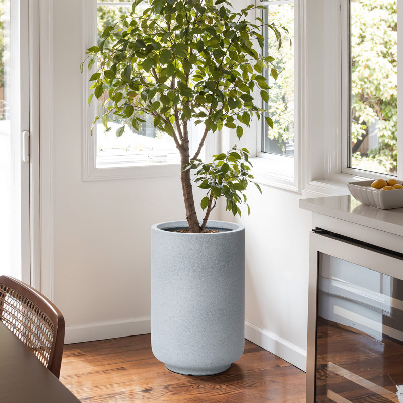Minimalistic Modern Gray Round Planter, 23" H x 14.6" W x 14.6" D