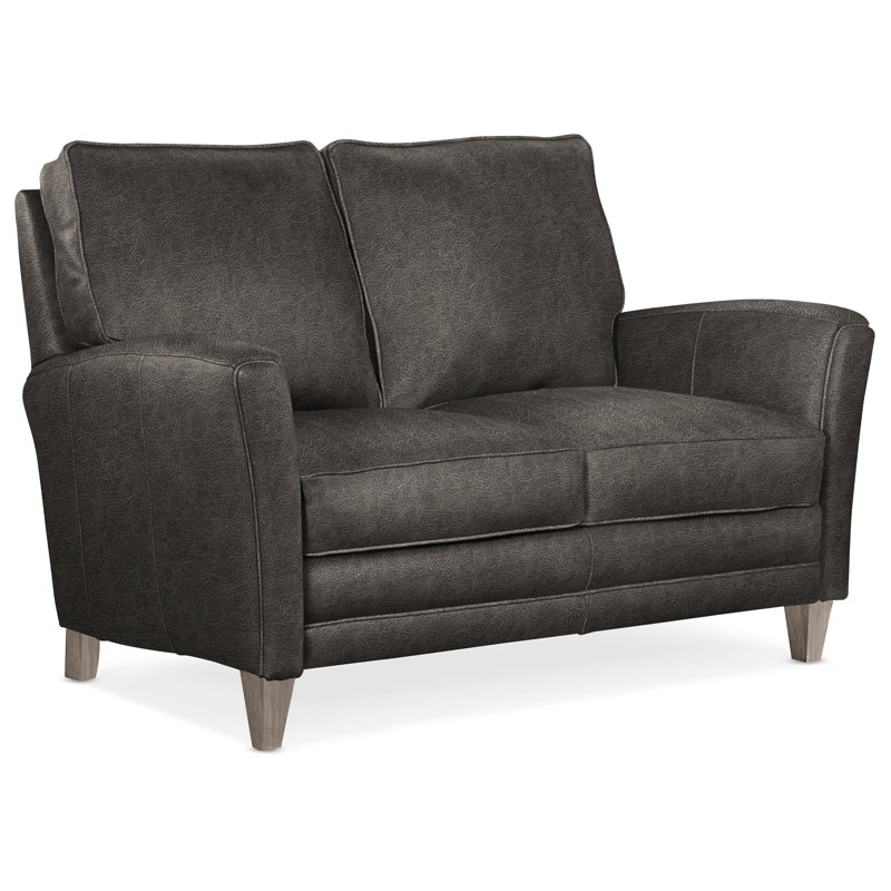 Zion Loveseat, Stone, Aline Light Gray Stonewash Genuine Leather