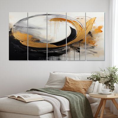 Yin Yang Beyond Duality Abstract Gold And Black I - Abstract Wall Art Living Room - 5 Equal Panels -  Everly Quinn, 59C1565A6BE4462B87FABEC2D45D7993