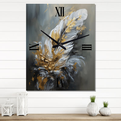 Très grandes horloges murales dorées Boho Chic Feathers IV - Glam Feather