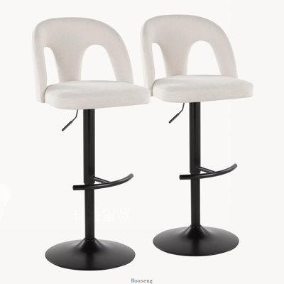 Ensemble de 2 tabourets de bar réglables, structure en métal chromé, revêtement en similicuir gris, repose-pieds arrondi en forme de T