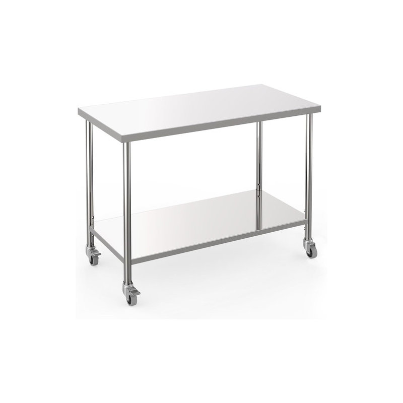 Table de préparation NSF en acier inoxydable avec tablette réglable et roulettes, table de travail commerciale pour la cuisine de restaurant