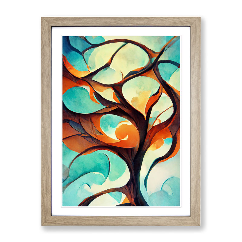 Tree Abstract Art No.2 - Wall Art, 36cm H x 27cm W, Oak Framed, White