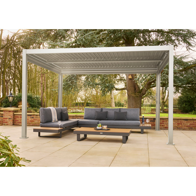 Nexus Beige Aluminium Pergola 3m x 4m with LEDs and 4 Pull Down Screens, Beige