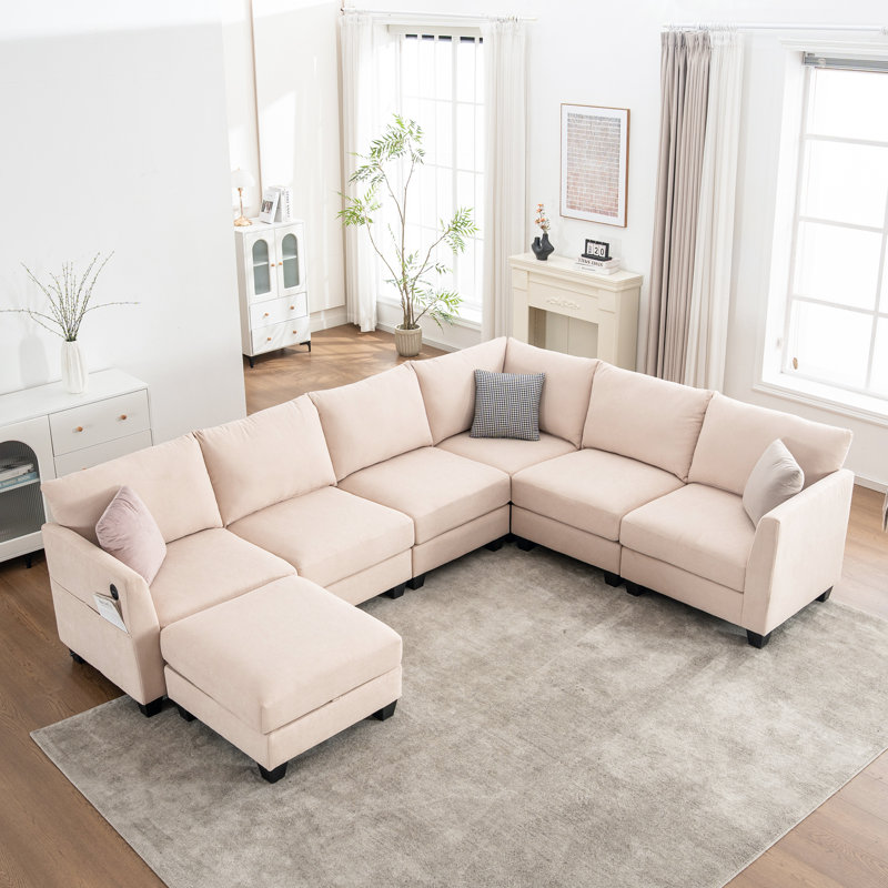 Grand canapé modulaire Amold de 122,8 po, canapé modulaire en L modulaire en coin, canapé de salon avec rangement pour repose-pieds et port USB