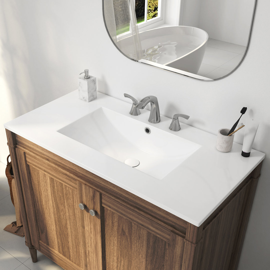 Tucson 36" W x 18.25" D Vitreous China Rectangular Single Vanity Top Sink in White (Sink Only) Eridanus Faucet Mount: Widespread Faucet