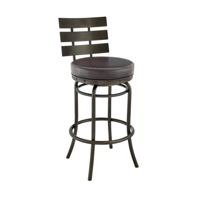 Piren Swivel Counter Or Bar Stool In Mocha Finish With Brown Faux Leather