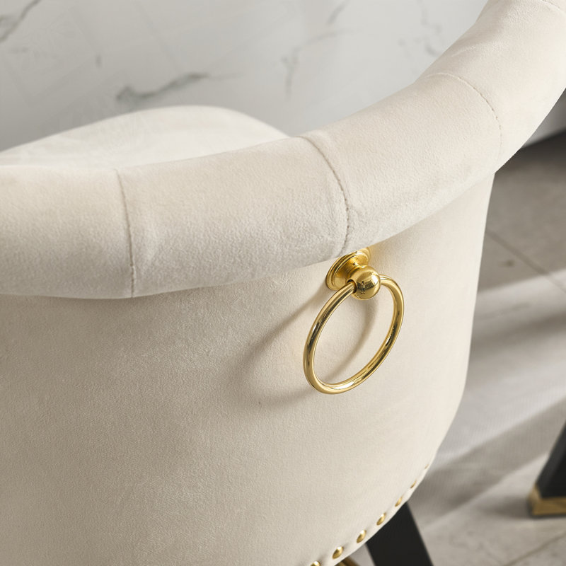 Ensemble de 2 tabourets de bar rembourrés en velours, Beige