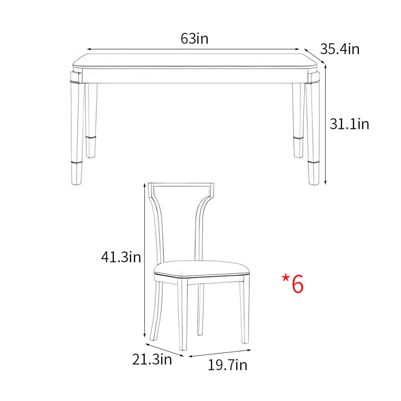 French style modern rectangular dining table sets, 31.1"H x 63"L x 35.4"W