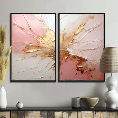 Gold And Pink Paint Fusion - Beige Modern Canvas Prints