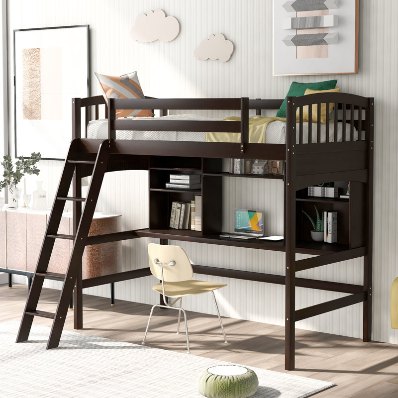 Amora Rustic Bunk Bed With Ladder And Safety Guardrail, Espresso, Twin