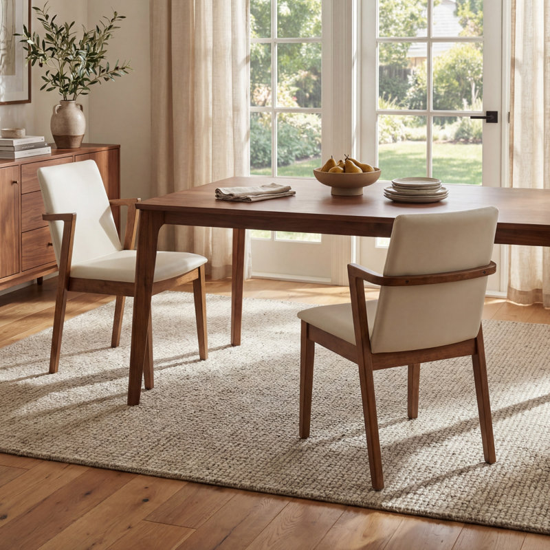 Fauteuils de salle à manger rembourrés Callan, Cuir PU beige