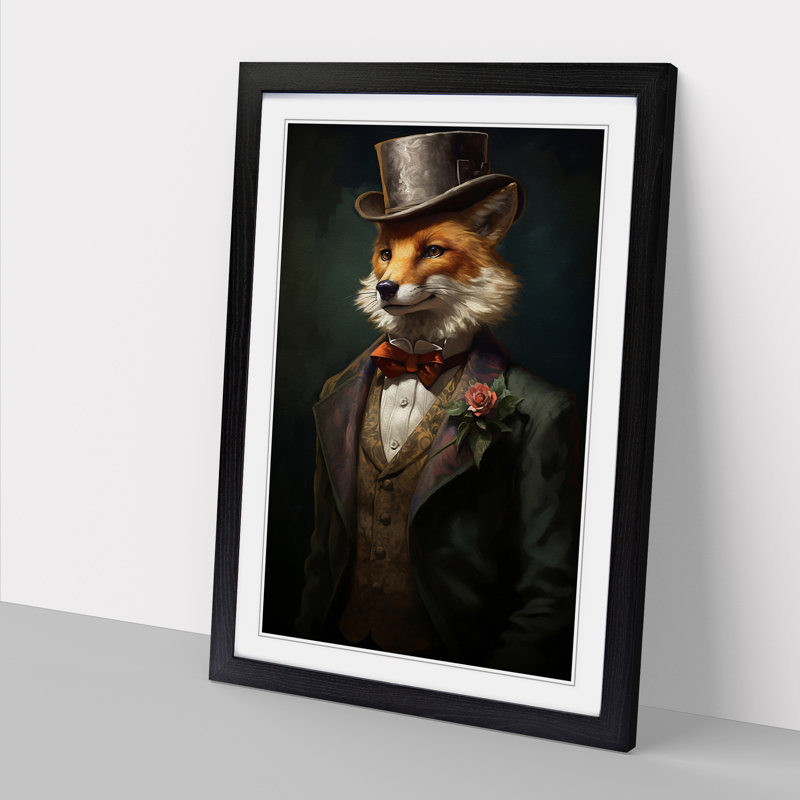 Fox Victorian No.2 - Single Picture Frame Print on Wood, Black Framed, 64cm H x 46cm W