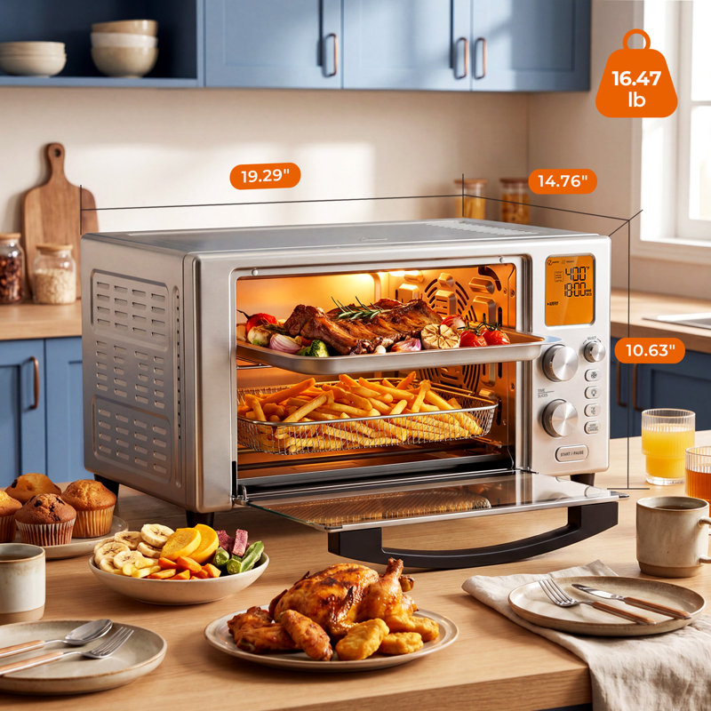 Four grille-pain à friteuse électrique en acier inoxydable de 23 pintes avec barbecue, 7 préréglages de cuisson, peut contenir une pizza de 12 po