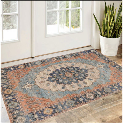 Tapis bleu tissé à la main Medallion