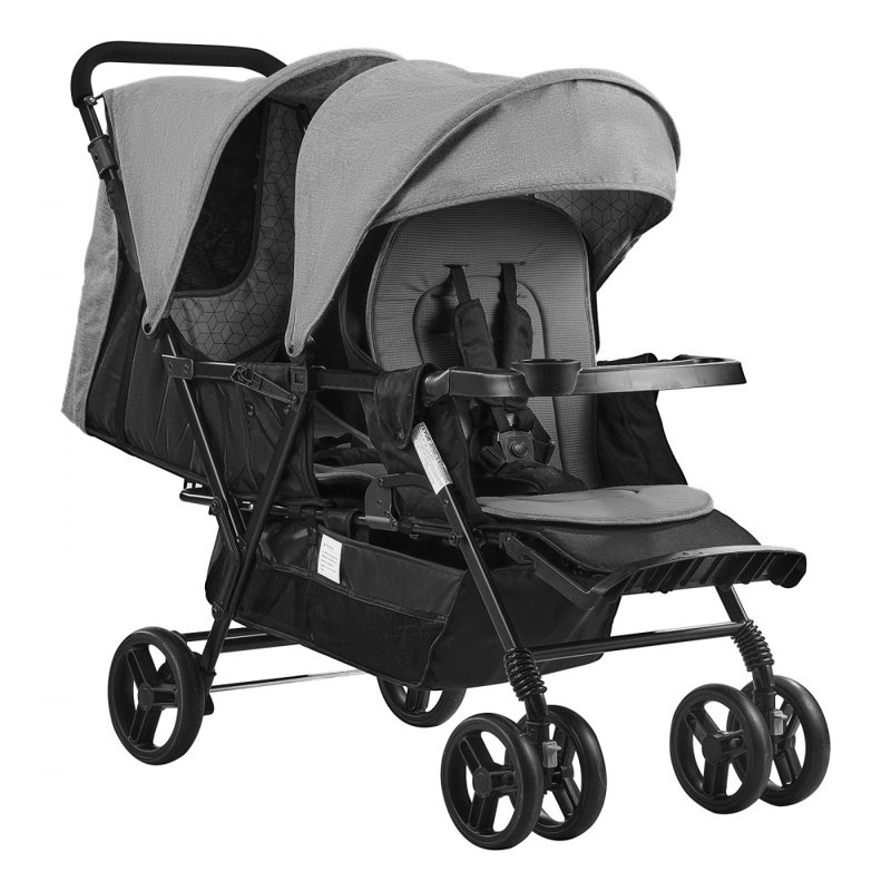 Poussette double pliable légère, Gris foncé