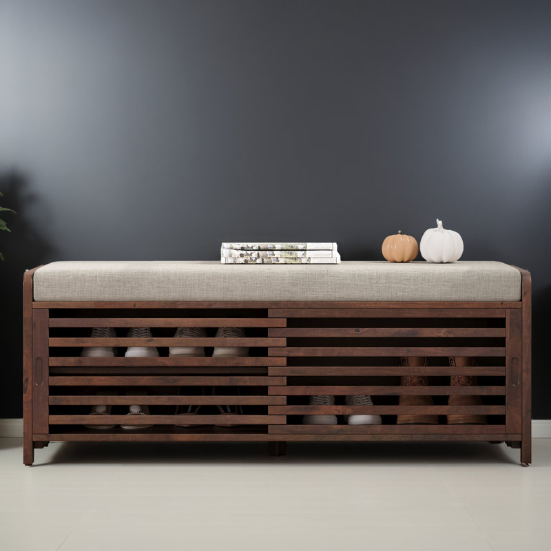 43" Distressed Shutter Storage Bench, Entryway Storage with Storage, Espresso