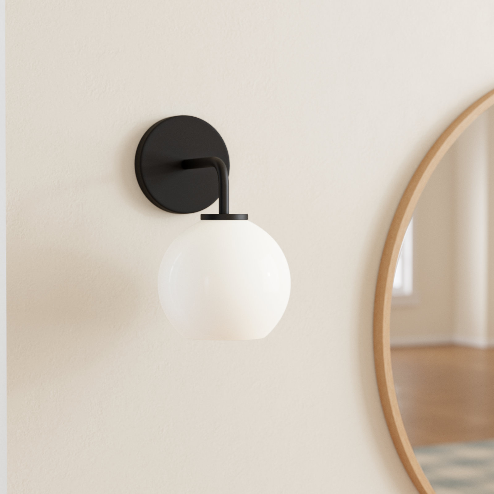 Childerley Single Light Glass Dimmable Armed Sconce, Midnight Black, White