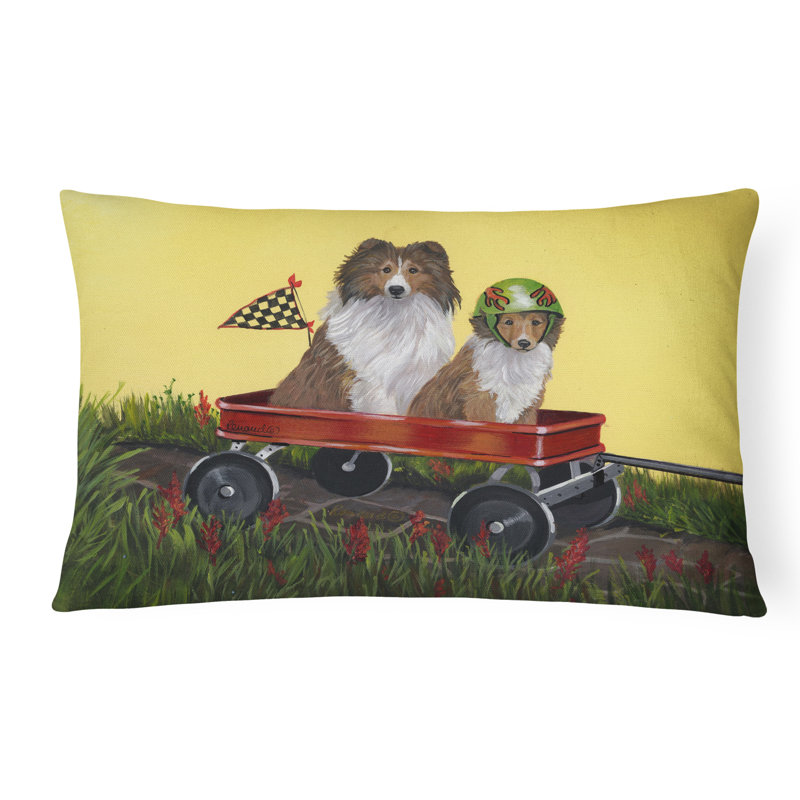 Outdoor Throw Pillow, Sheltie Sheepdog Express