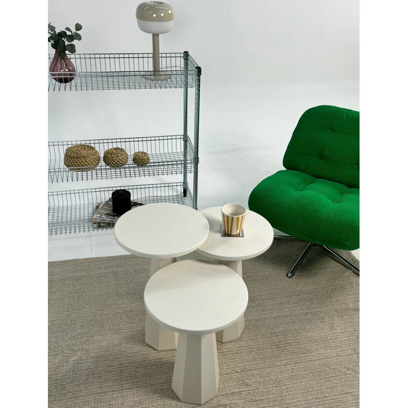 Ensemble de tables d'appoint Modern (3 pièces) crème, 100% panneau de fibres à densité moyenne, hauteur: 18,5 po (grand), 20,5 po (moyen), 18,5 po (petit) | Finition en laque de polyuréthane durable, élégante et fonctionnelle pour le décor du salon et de la chambre à coucher